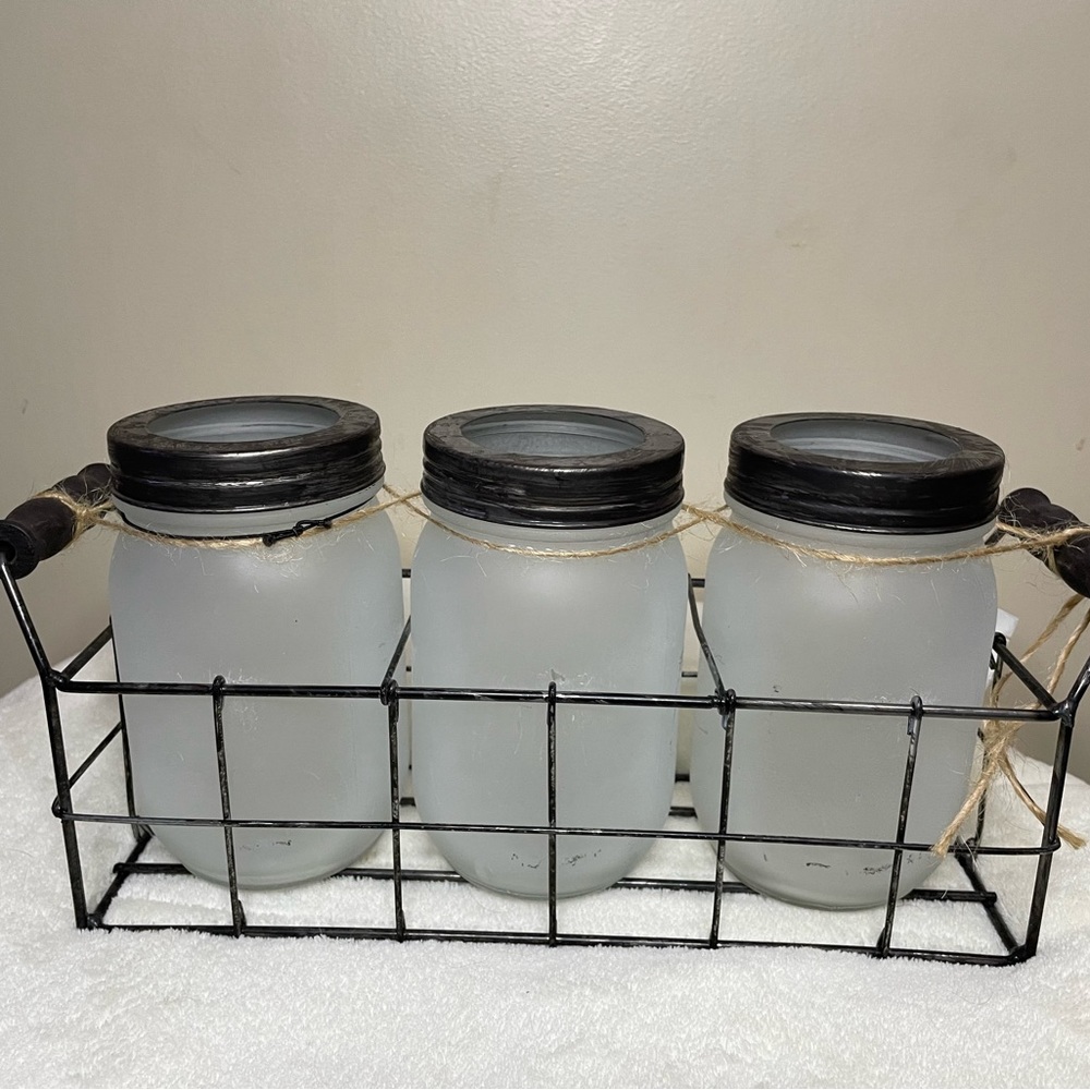 Rae Dunn Mason jar candle holders.